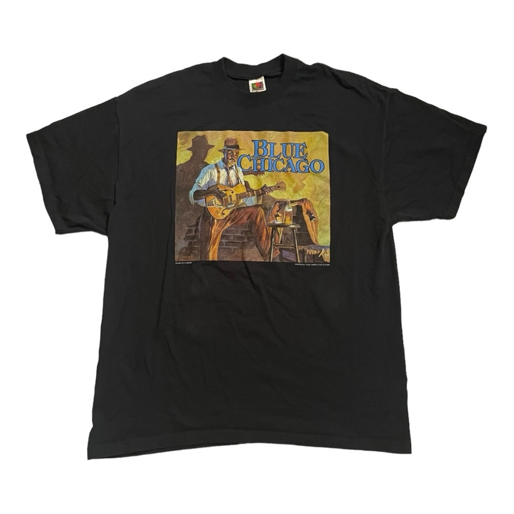 Vintage Blue Chicago John Carroll Doyle Painting 90s T-Shirt Size XXL A2